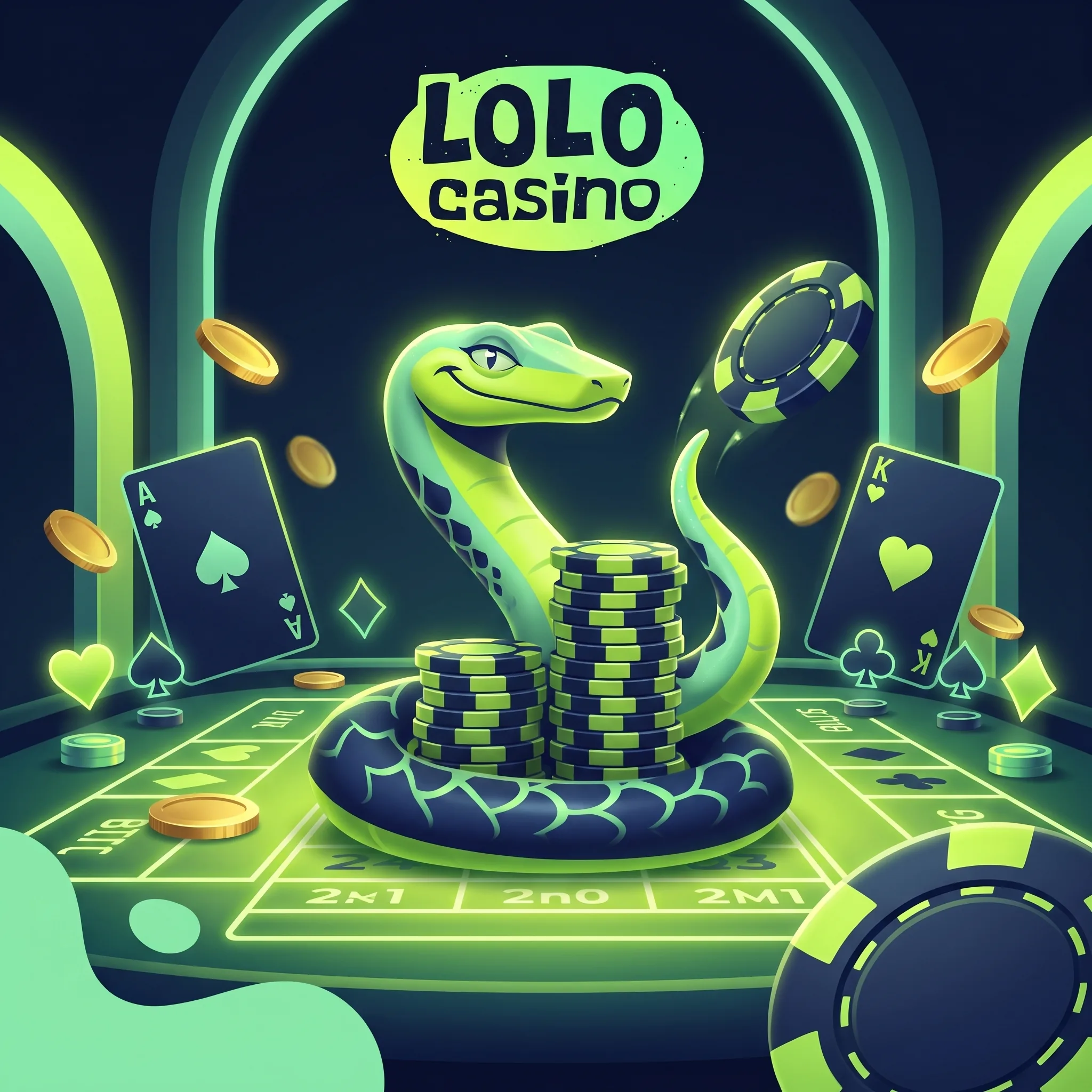 Lolo Casino Logo über einem Turm aus Spielchips